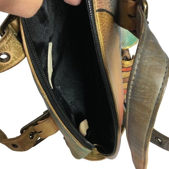 Anuschka NEVER USED Handpainted Leather Buckle Shoulder Bag Southwest - Picture 8 of 13